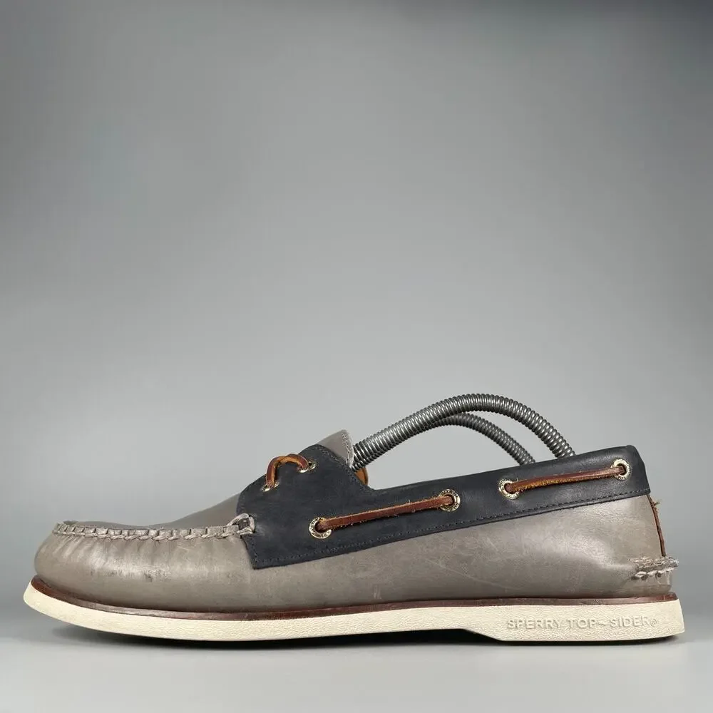 Sperry Top Sider Gold Cup Men's 11 Gray Leather 2 Eye Moc Toe Boat Shoes Casual
